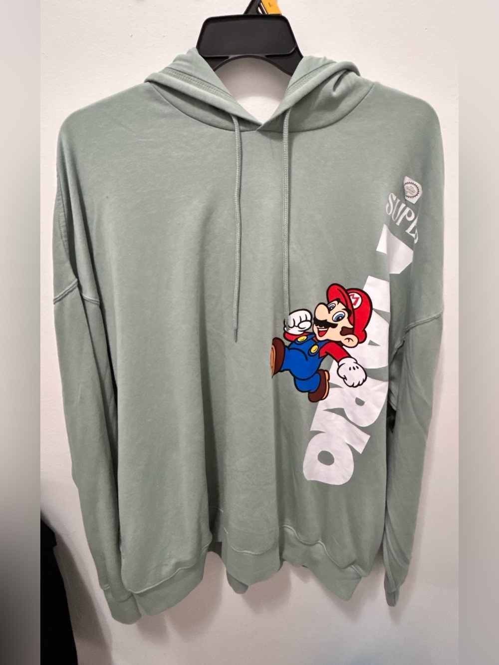 Super Mario Hoodie 2XL NWT Nintendo Graphic Pullover Sage Green Gamer
